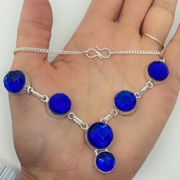 Sterling Silver Blue Faceted Gem Necklace – Artisan Made, 18” Statement - Picture 13 of 17
